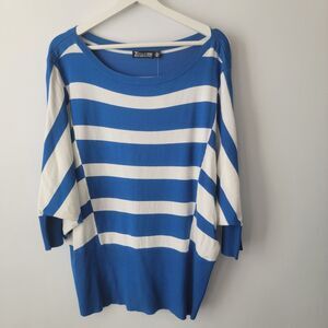 New York and Company womens Sweater size XL blue white Striped Dolman-Sleeve